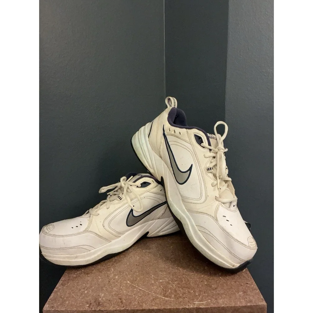 Nike Air Monarch IV Men's Training Shoes White/Navy Blue -‎ Pre-Owned